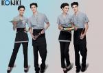 Trendy Restaurant Uniforms For Restaurant Staff / V Neck Shirt And Pants