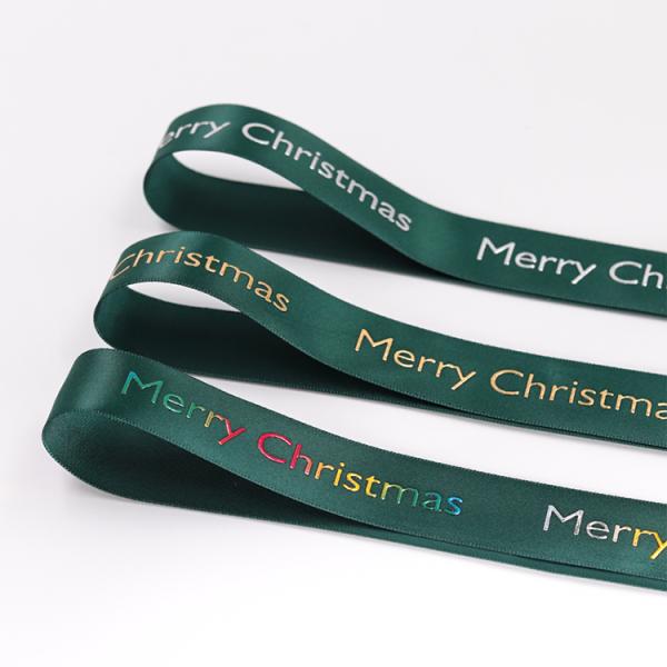 Custom Patterned Hot Stamp Ribbon , Smooth Surface Green Satin Ribbon
