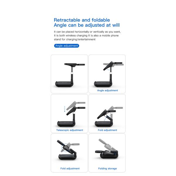 15W Foldable Wireless Charging Fast Charging ABS 3 In 1 Fast Charging Station