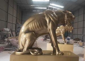 China Casting Life Size Painted Animal Fiberglass Big Cat Sculpture Public Decoration on sale