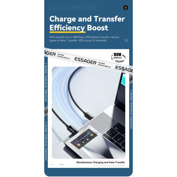 ESSAGER ES-X57 Series 60W 100W USB C Fast Charging Cable Type C