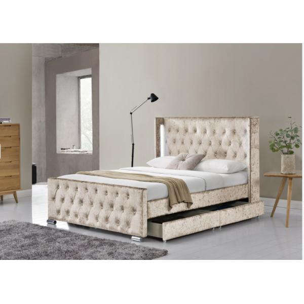 CE BSCI Wing Back Ottoman Tufted Queen Storage Bed With Draws And Led