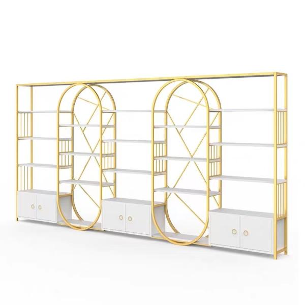 Quality Versatile Cosmetic Luxury Display Cabinets MultiLayer Marble Shelving Golden Body for sale
