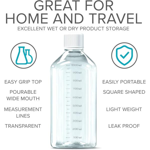 Scientific 125 Ml Plastic Reagent Bottle 6-Pack Laboratory Chemical Storage - Clear Graduated Square Polycarbonate