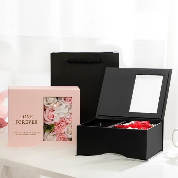Rectangle Magnetic Folding Gift Box Rigid Paper Packaging Box With Ribbon