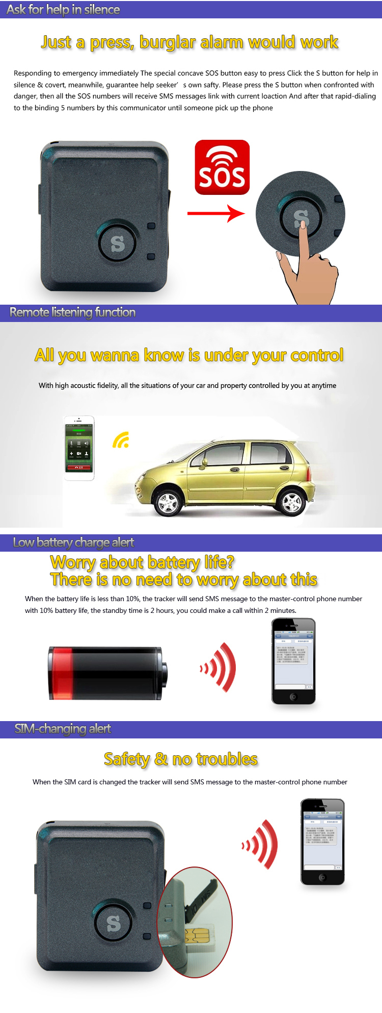 Reachfar rf-v8s vehicle car anti gps tracker connected to vehicle battery with portable tracking system
