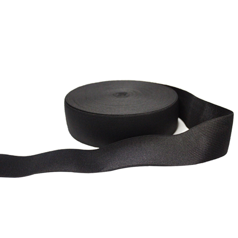 Black Polyester Knitted Elastic Tape 2.5cm Wide Knit Elastic For Garments