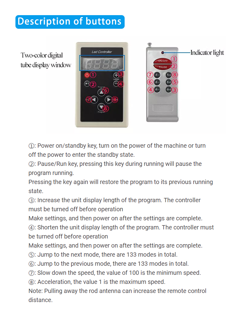 DC 12V Pixel Magic Color LED Controller With 133 Mode Control