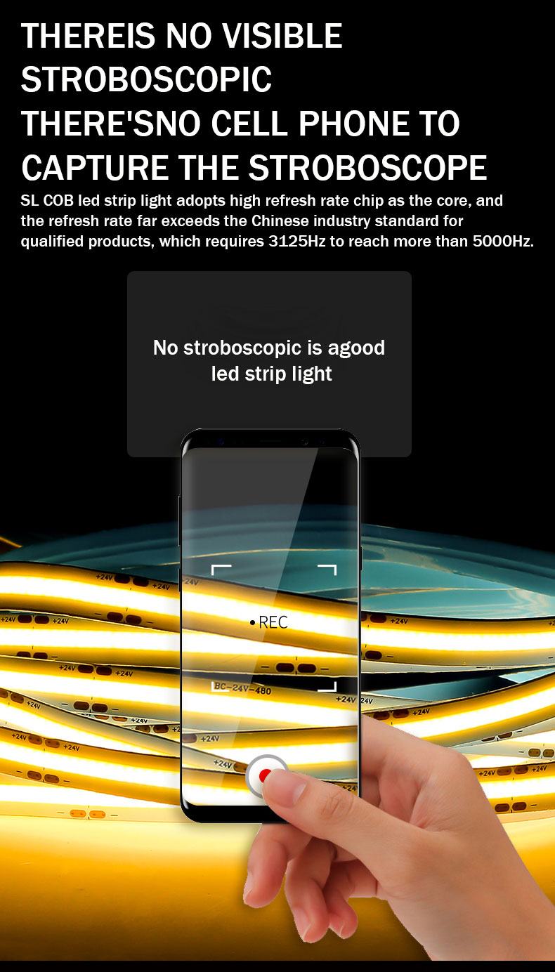 SL- COB-03208DB 8mm PCB Width 180 Degree Viewing Angle Blue LED Light Strip