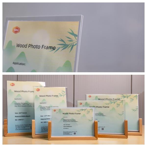 Quality Custom Acrylic Picture Frame With Real Wood Base Clarity Photo Display SM017 for sale