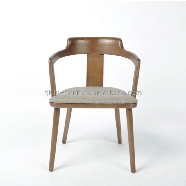 Indoor Canteen Dining Chair in Solid Wood with Seat Cushion and Modern Design Walnut Color Armchair
