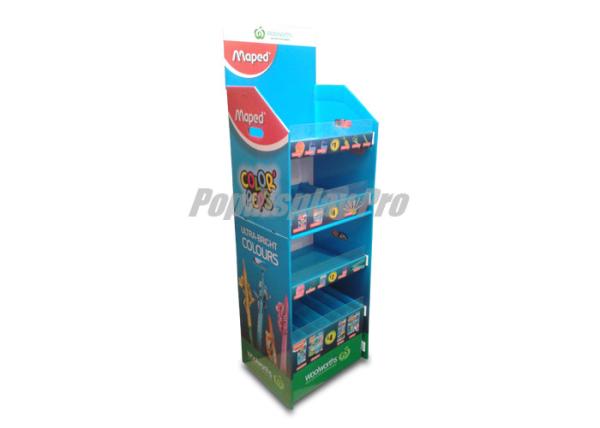 Quality Blue 4 Shelf Point Of Sale Cardboard Display Stands With Clear Lips for sale