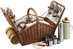 Picnic at Ascot Huntsman English-Style Willow Picnic Basket with Service for 4, Coffee Set and Blanket- Designed,