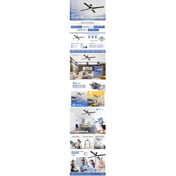 Modern Black LED Ceiling Fan 4 ABS Blades Energy Saving DC Motor