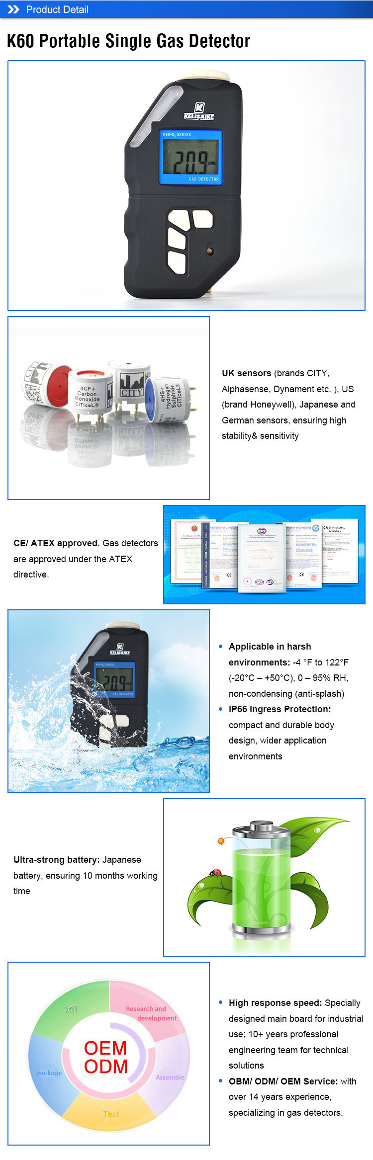 Portale Gas Detector K60 Single Gas Detector for Industrial Use
