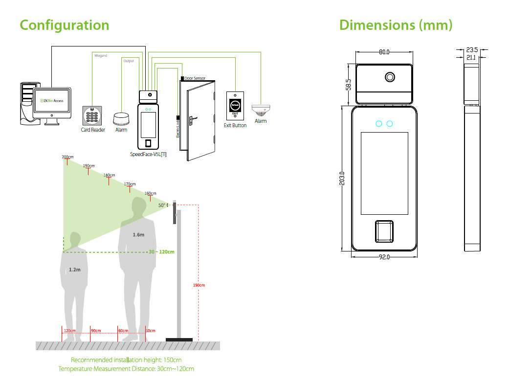 5 inch screen AI Face Recognition Attendance Machine With Temperature Detector