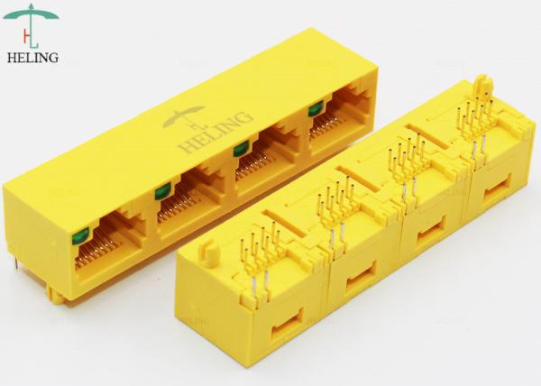 Quality 1 X 4 Ports RJ45 Female Connector Unshielded With Single LED Pipe For Network Router for sale