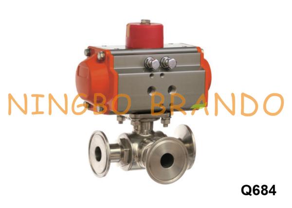 Quality L T Pattern 3 Way Tri Clamp Ball Valve With Pneumatic Actuator for sale