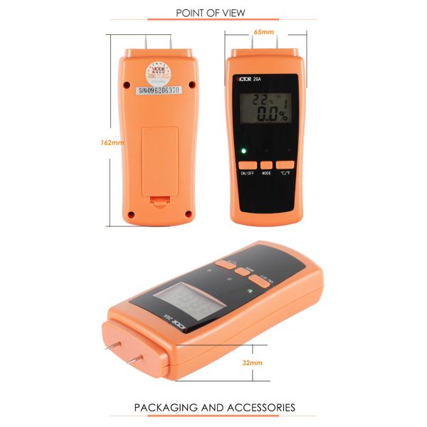 VICTOR 2GA Digital Wood Moisture Meter Handheld Humidity Meter
