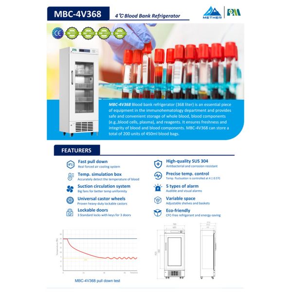 368L USB Interface Biomedical Blood Bank Refrigerators For Blood Sample Storage Cabinet