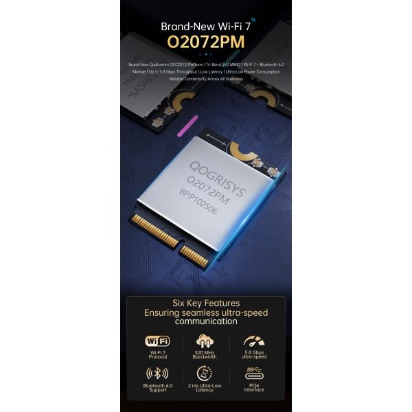 High Speed WIFI 7 Module Tri-band 2.4GHz/5.8/6GHz Based on Qcalcomm Chip QCC2072 1 5.8Gbps wifi modules