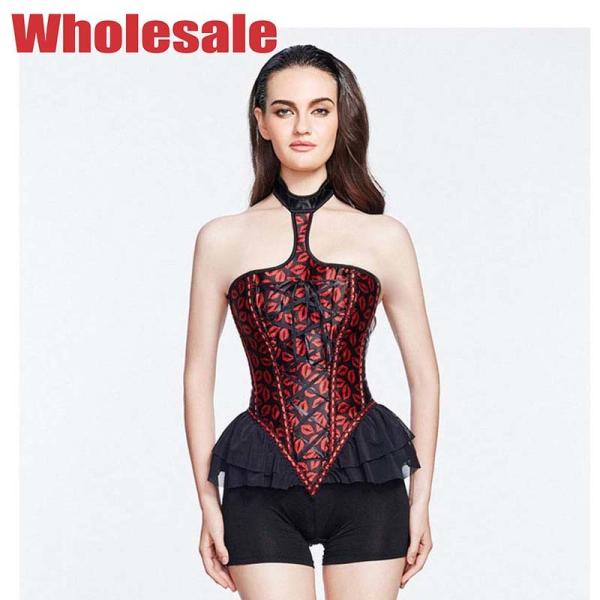 Quality Polyester S Halter Bustier Dress Red And Black Bustier And Corset for sale