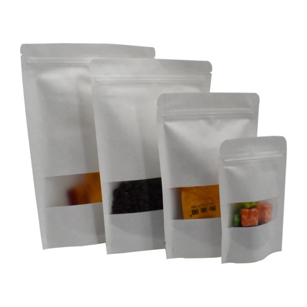 White Frosted Window Zipper 700g Kraft Paper Pouches