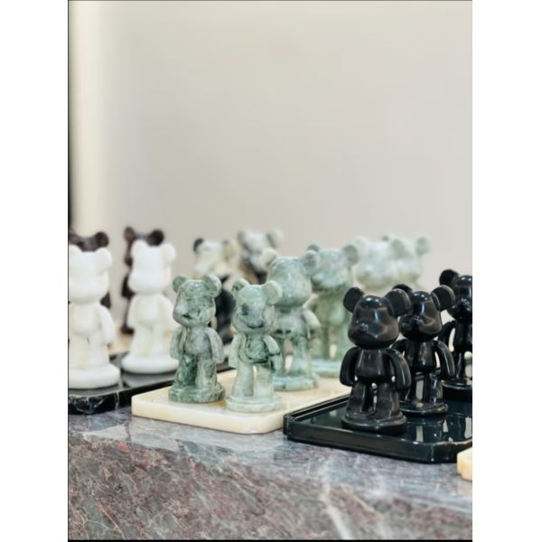 Aesthetic Custom Marble Statue Marble BearBrick Statue Handcrafted For Luxury Home Decoration