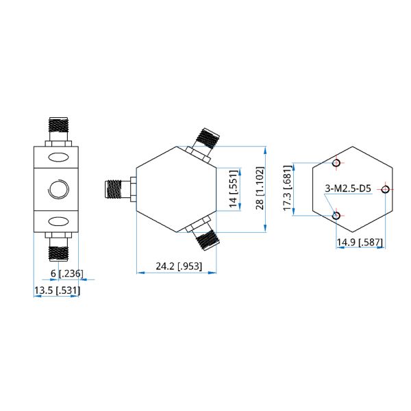 Ultrawideband SMA Antenna Power Divider 3 Way RF Combiner DC 2.4G