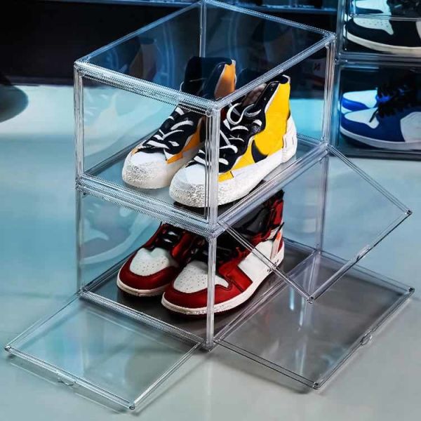 Magnetic Closure Clear Stackable Acrylic Shoe Boxes For Sneakers