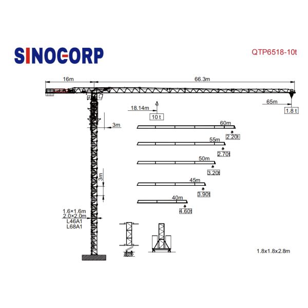 Topless Flat Top Tower Crane 10 Ton