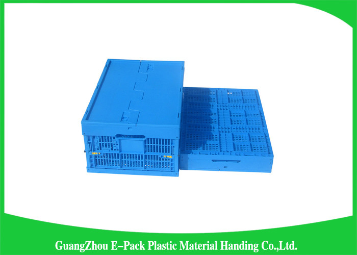 Collapsible Storage Crate With Attached Lids , Portable Plastic Folding Storage Boxes