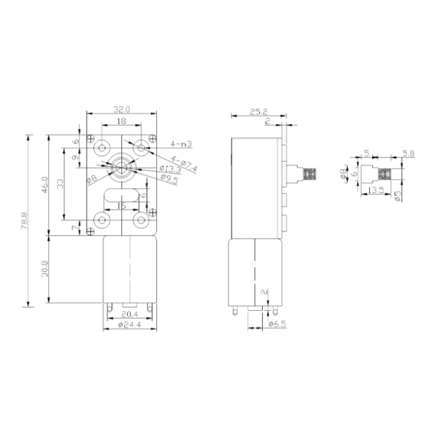 12V Electric Motor 4000Rpm 24mm Mini 370 Motor DC Worm Gear Motor Range Hood Motor Dimension