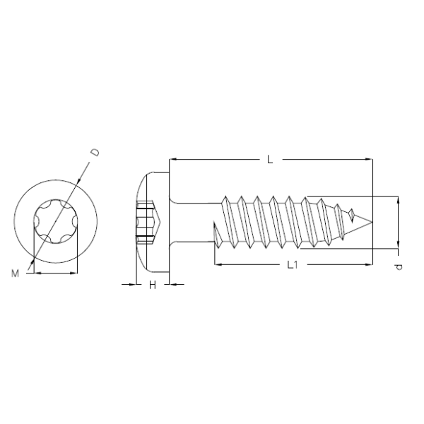 Torx Socket Round Head Stainless Steel Tapping Screws For Plastic 3.5 mm Full Thread