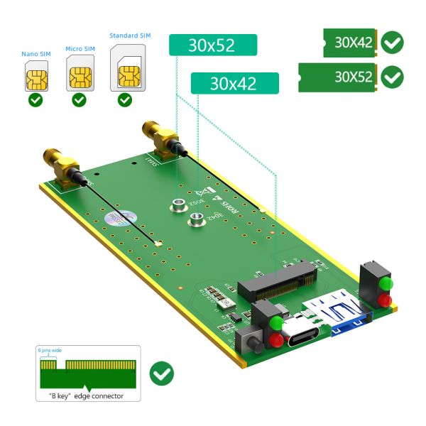 NGFF M.2 To USB 3.0 Adapter Dual NANO SIM Card Slot For 3G 4G 5G Module Speed