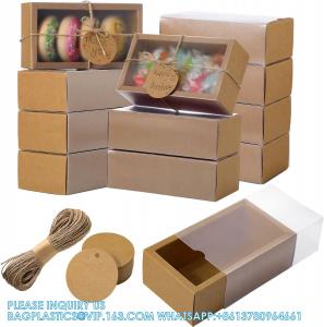 Buy cheap Rectangle Kraft Paper Drawer Boxes With Window Homemade Soap Boxes Kraft Box With Tags Jute String For Jewelry product