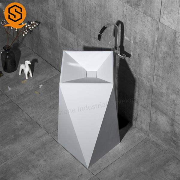 Quality Unique Design Solid Surface Wash Basin Fireproof Freestanding Pedestal Sink for sale