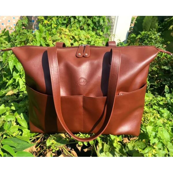 Neutral PU Leather Baby Changing Bag , Messenger Diaper Bag 18"W X 13"H X 4.5"D Inch