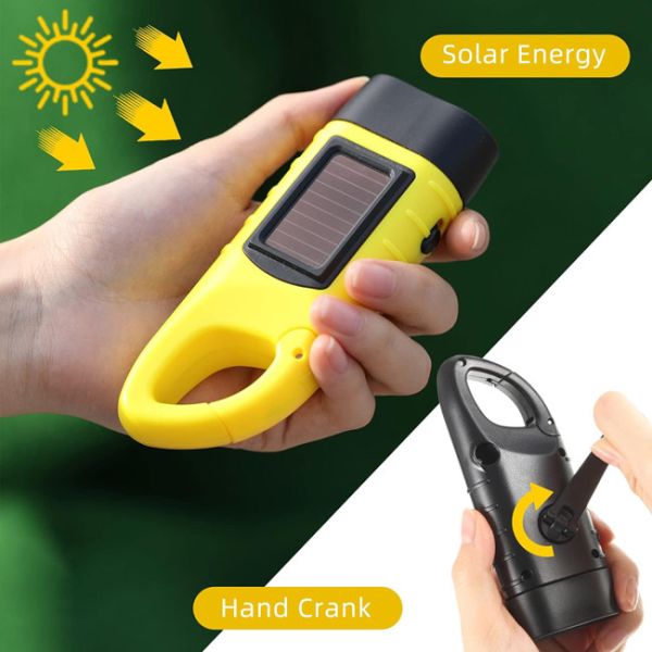 Solar Powered Rechargeable LED Flashlight 6000K 90 CRI For Outdoor Sports