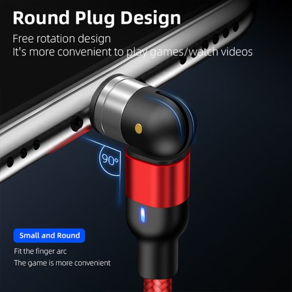 3Pin Data Transfer Magnetic 540 Degree 3A Micro Usb Cable