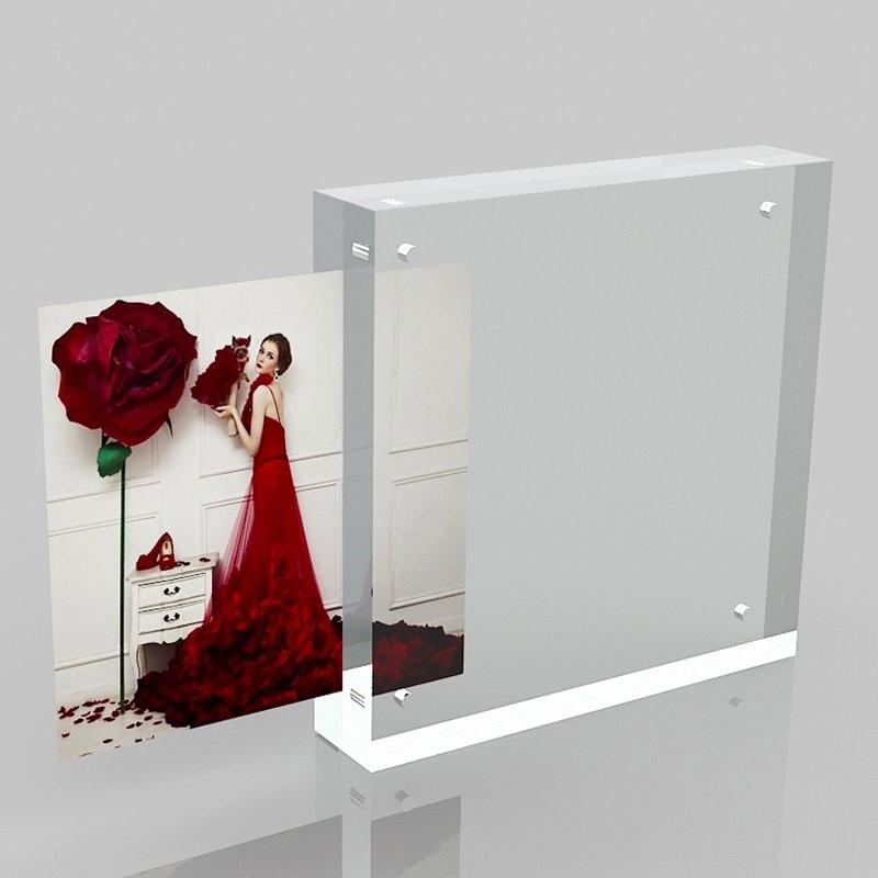 Double-side Display Acrylic Magnetic Photo Frame Square Picture Frame Block for Home Decor and Business Gift Clear Design
