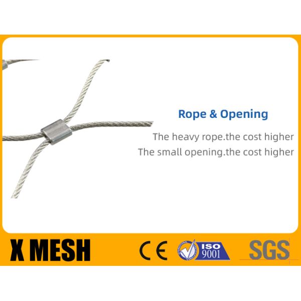SS304 Diamond Stainless Steel Webnet Ferrule Rope Mesh For Zoo Corrosion proof