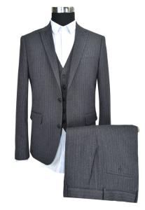 Classic Measure Mens Slim Fit Tailored 3 Pieces Suit  Dark Grey Stripe Business Person