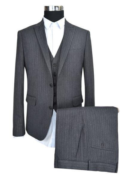 Quality Classic Measure Mens Slim Fit Tailored 3 Pieces Suit  Dark Grey Stripe Business Person for sale