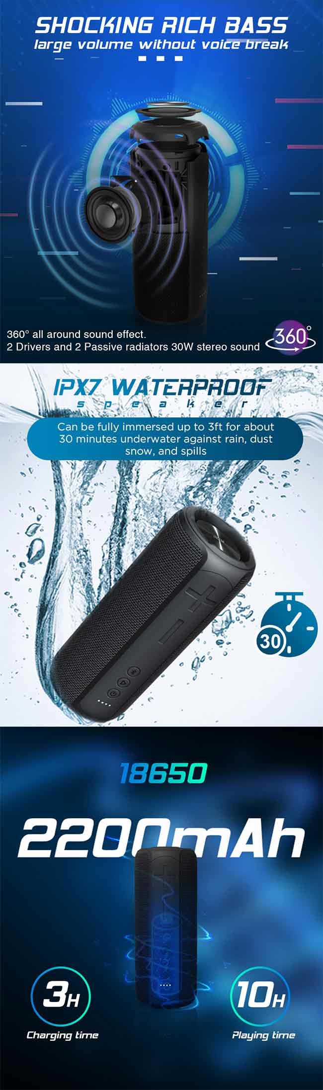 Hands Free Calling Function LED Bluetooth Speaker With 2200mAh Battery Capacity