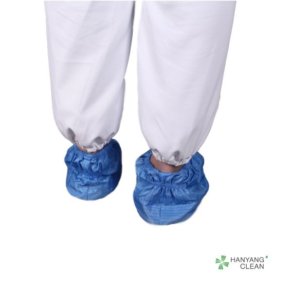 Cleanroom reusable and washable blue stripe soft sole anti-static ESD shoe covers