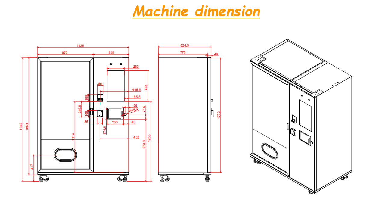 Touch Screen Hot Water Milk Tea Cup Noodle Vending Machine 540 Capacity