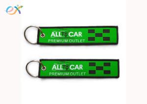 China Merrow Border Woven Embroidery Keychain Gift Key Ring Custom Logo In Green on sale