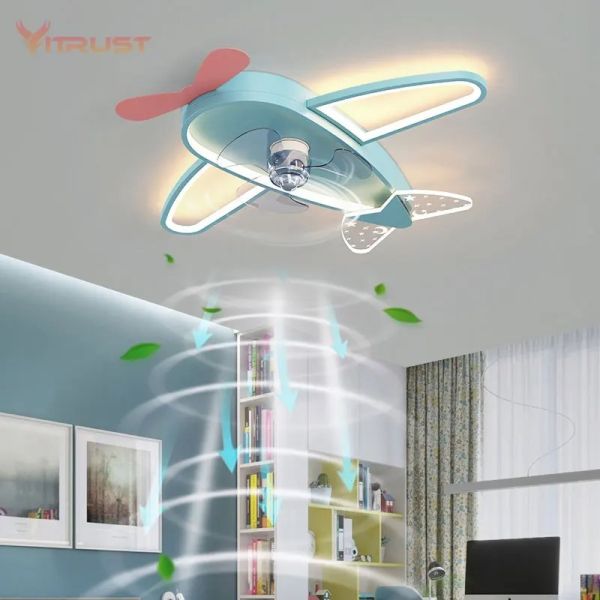 Kids Children Room LED Ceiling Fans Dimmable Remote Control Creative Plane Ceiling Fan With LED Light (WH-CLL-64)