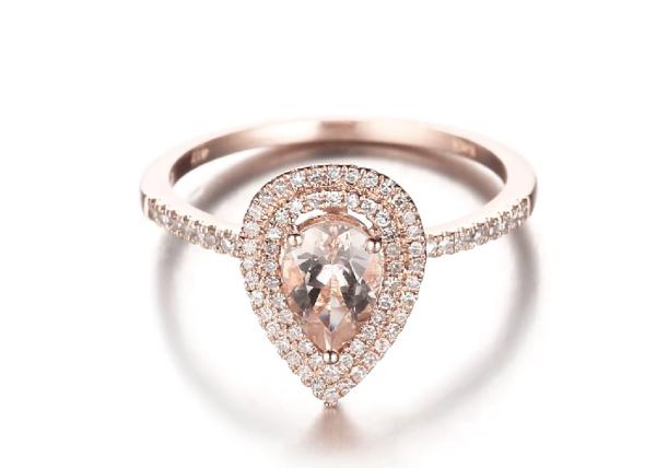 Quality Pear Cut Double Halo Morganite Engagement Ring 6×9MM 0.79ct Weight ODM for sale